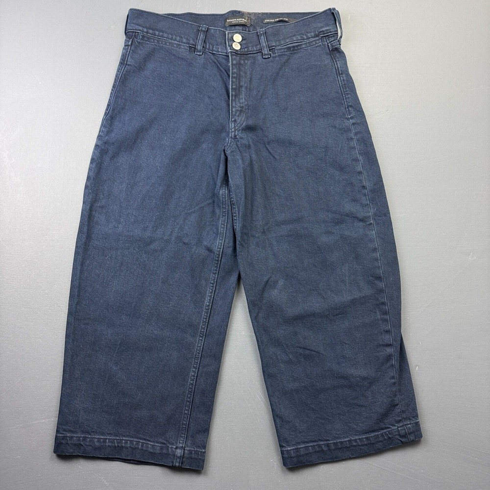 Banana Republic Womens 29 Blue High Rise Wide Leg Cropped Dark Wash Denim Jeans